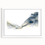 Minimalist Fluid Abstract Art – Navy & Gold Ink Swirl Canvas