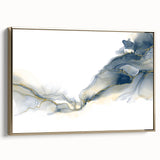 Minimalist Fluid Abstract Art – Navy & Gold Ink Swirl Canvas