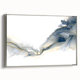 Minimalist Fluid Abstract Art – Navy & Gold Ink Swirl Canvas