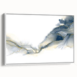 Minimalist Fluid Abstract Art – Navy & Gold Ink Swirl Canvas