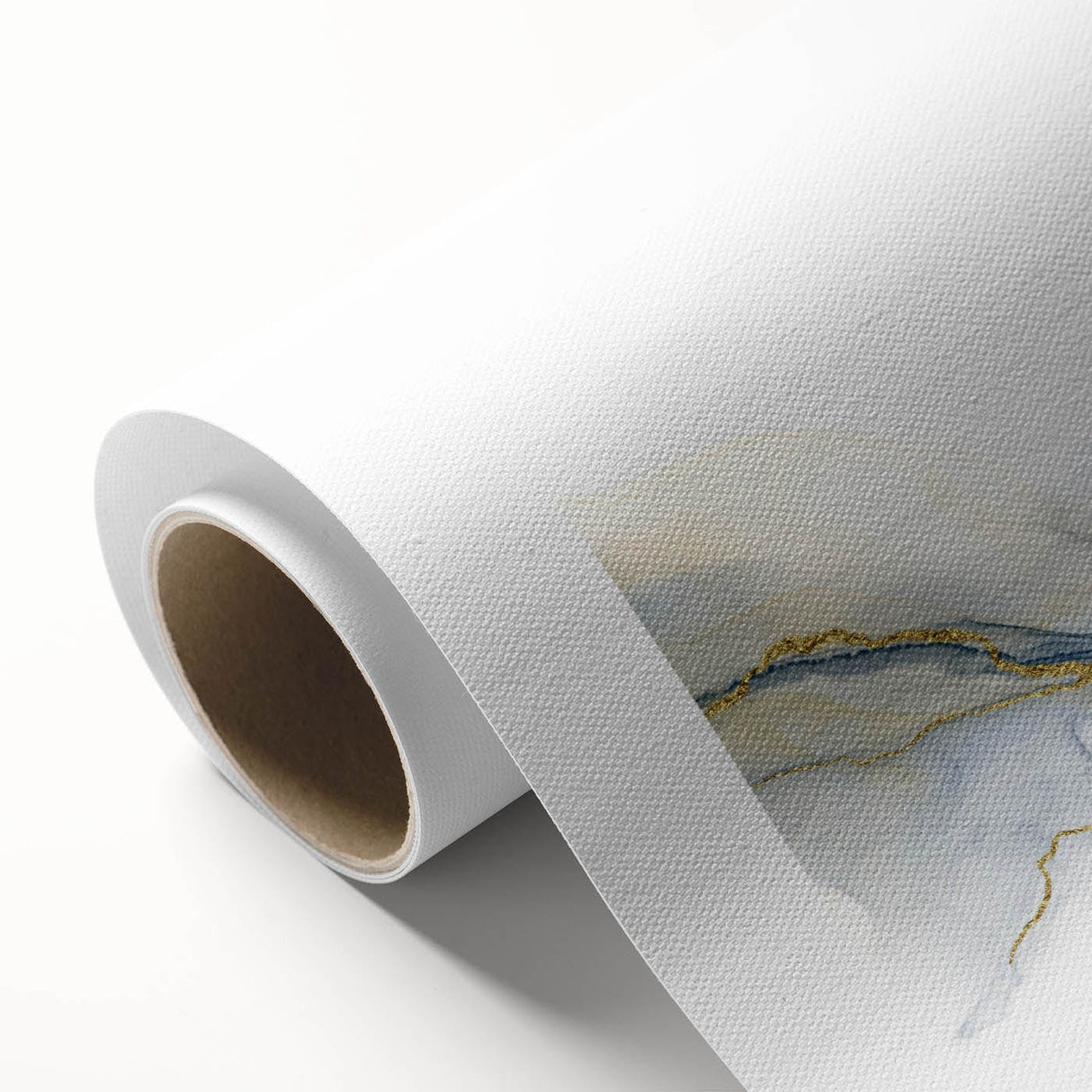 Minimalist Fluid Abstract Art – Navy & Gold Ink Swirl Canvas