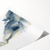 Minimalist Fluid Abstract Art – Navy & Gold Ink Swirl Canvas