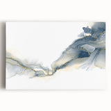 Minimalist Fluid Abstract Art – Navy & Gold Ink Swirl Canvas