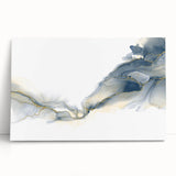 Minimalist Fluid Abstract Art – Navy & Gold Ink Swirl Canvas