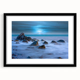 Tranquil Nature Canvas Prints – Misty Ocean Rocks at Dusk