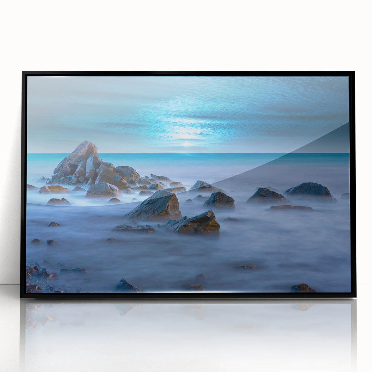 Tranquil Nature Canvas Prints – Misty Ocean Rocks at Dusk