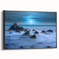 Tranquil Nature Canvas Prints – Misty Ocean Rocks at Dusk
