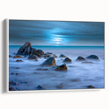 Tranquil Nature Canvas Prints – Misty Ocean Rocks at Dusk