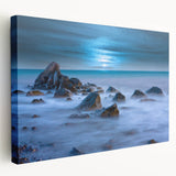 Tranquil Nature Canvas Prints – Misty Ocean Rocks at Dusk