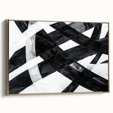 Black and White Abstract Wall Art - Bold Geometric Brushstroke Canvas