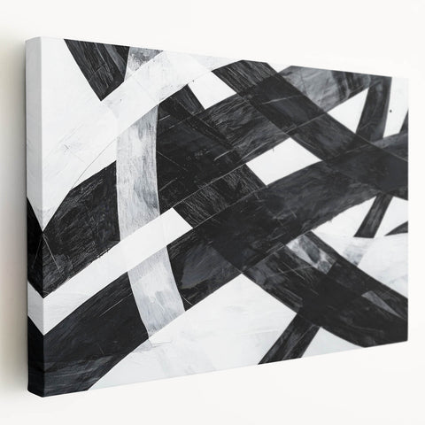 Black and White Abstract Wall Art - Bold Geometric Brushstroke Canvas