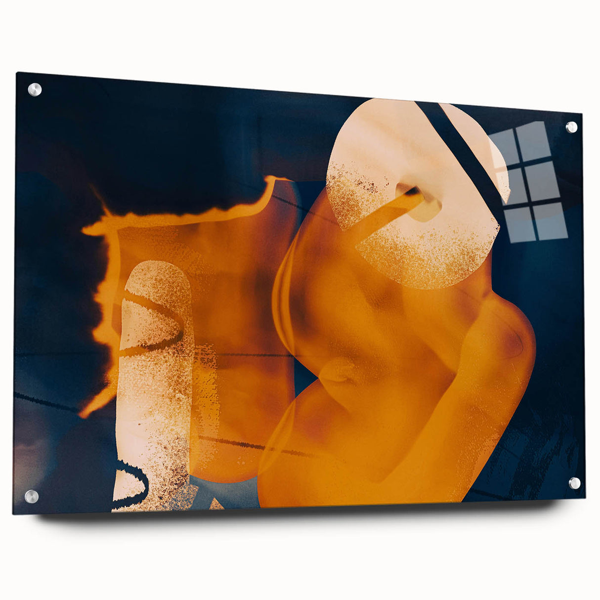 High Contrast Abstract Paintings – Golden Glow on Deep Blue