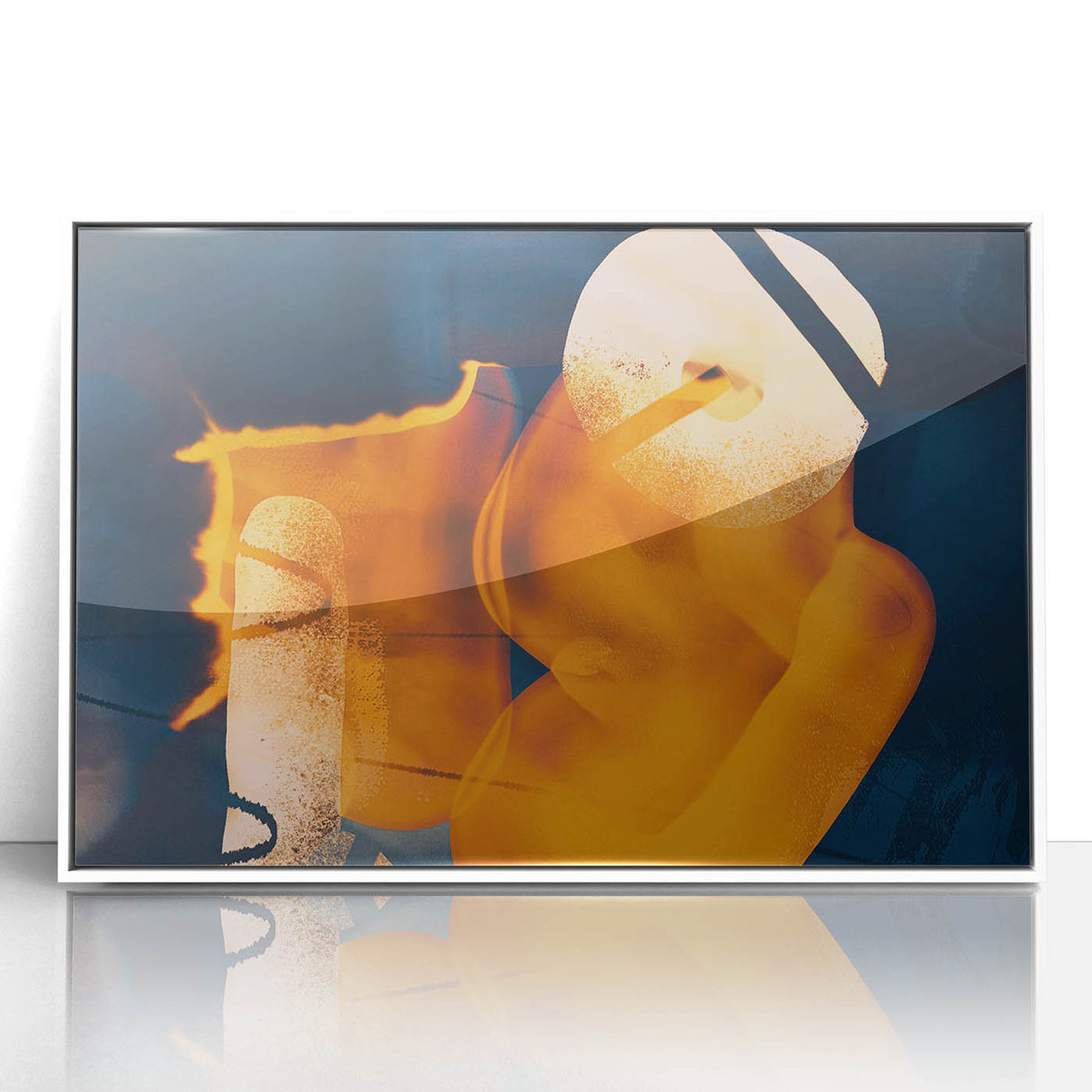High Contrast Abstract Paintings – Golden Glow on Deep Blue