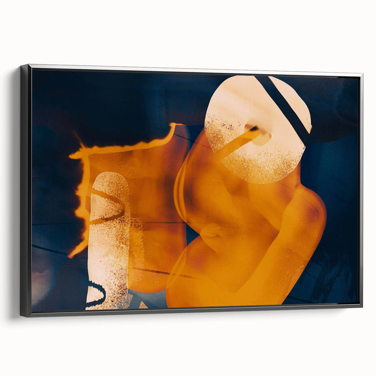 High Contrast Abstract Paintings – Golden Glow on Deep Blue