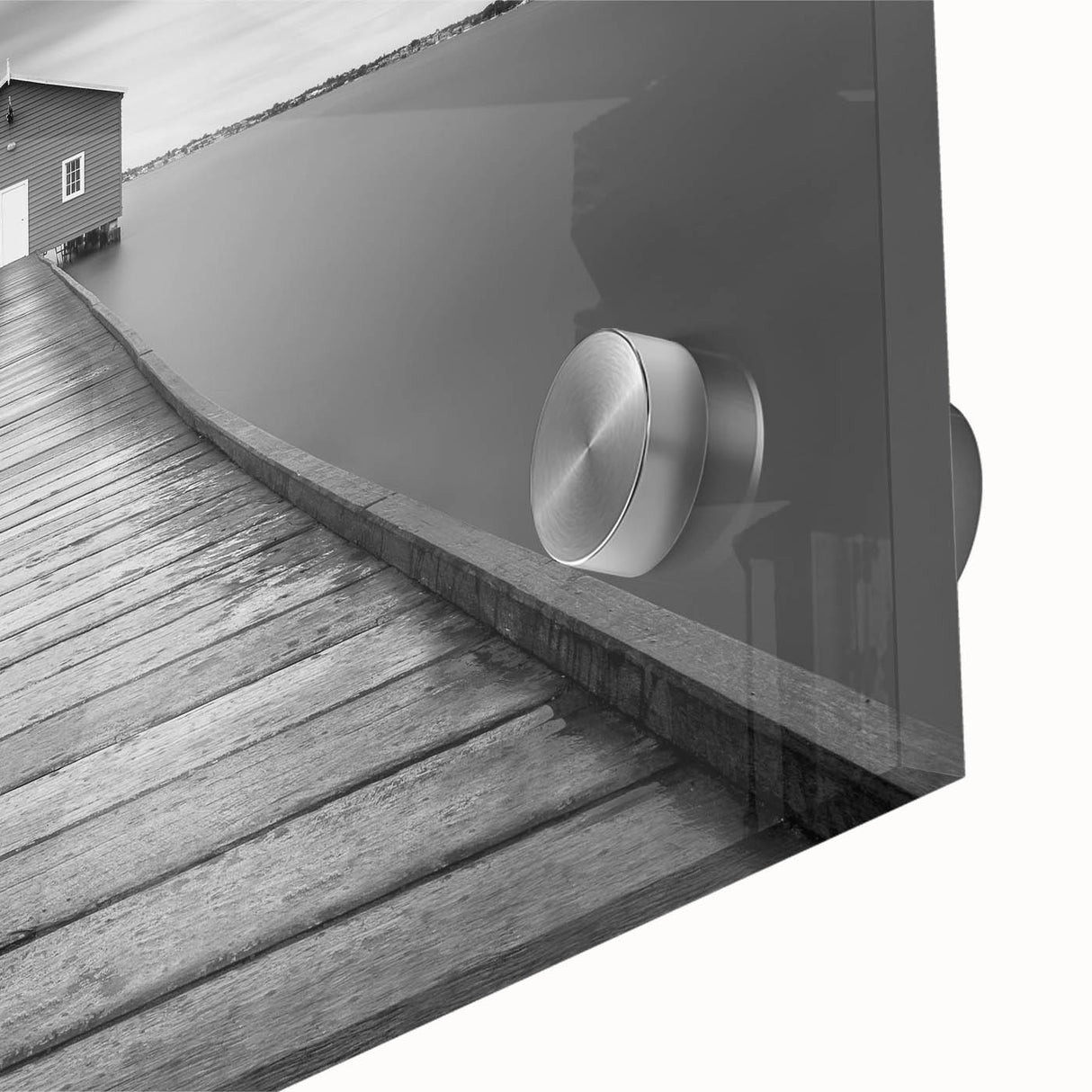 Serene Pier and Solitary House – Minimalist Black & White Wall Art