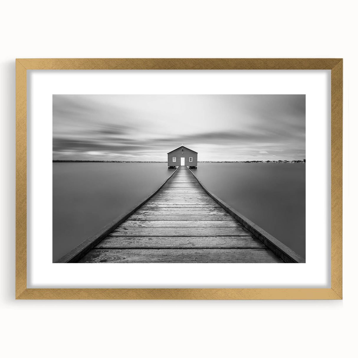 Serene Pier and Solitary House – Minimalist Black & White Wall Art