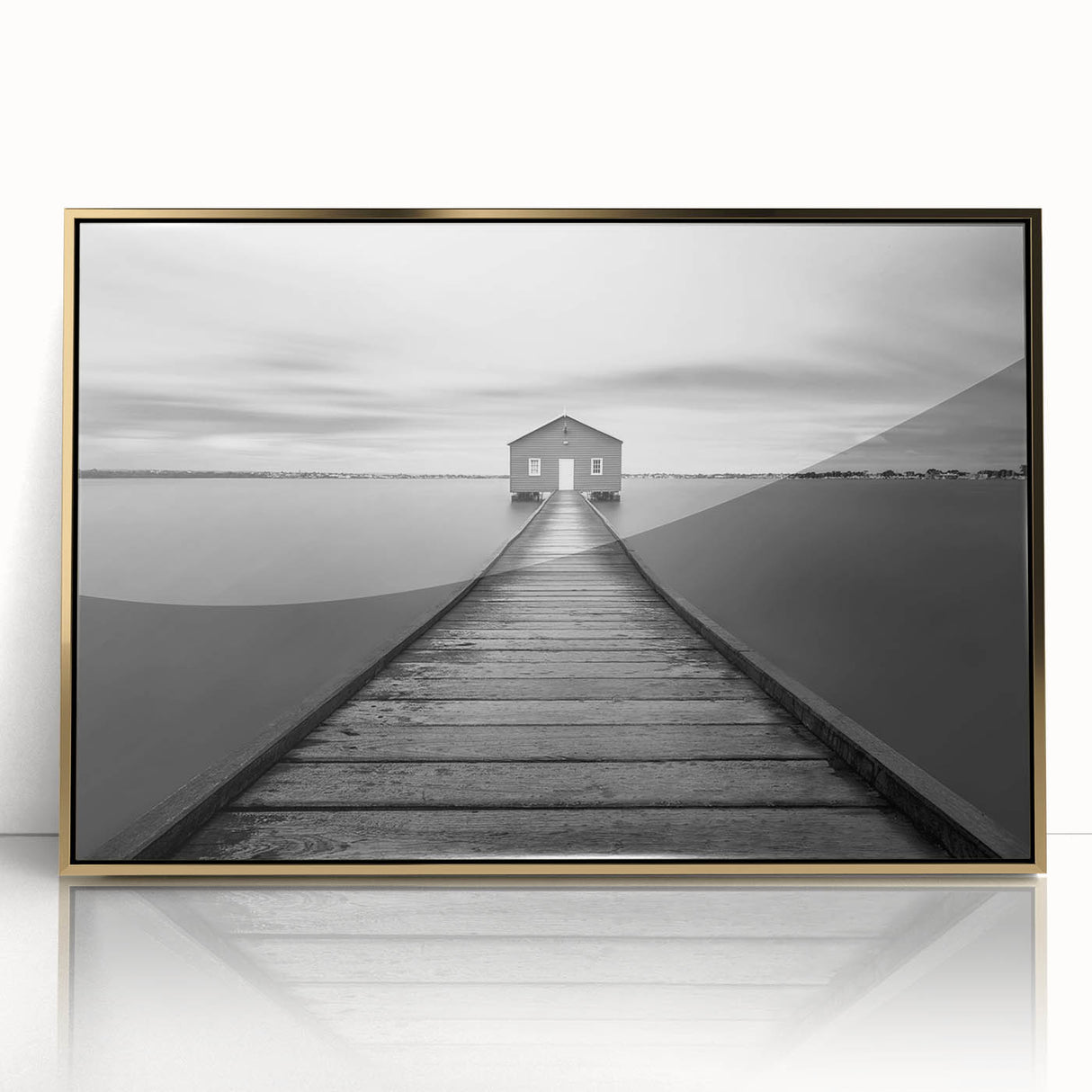 Serene Pier and Solitary House – Minimalist Black & White Wall Art