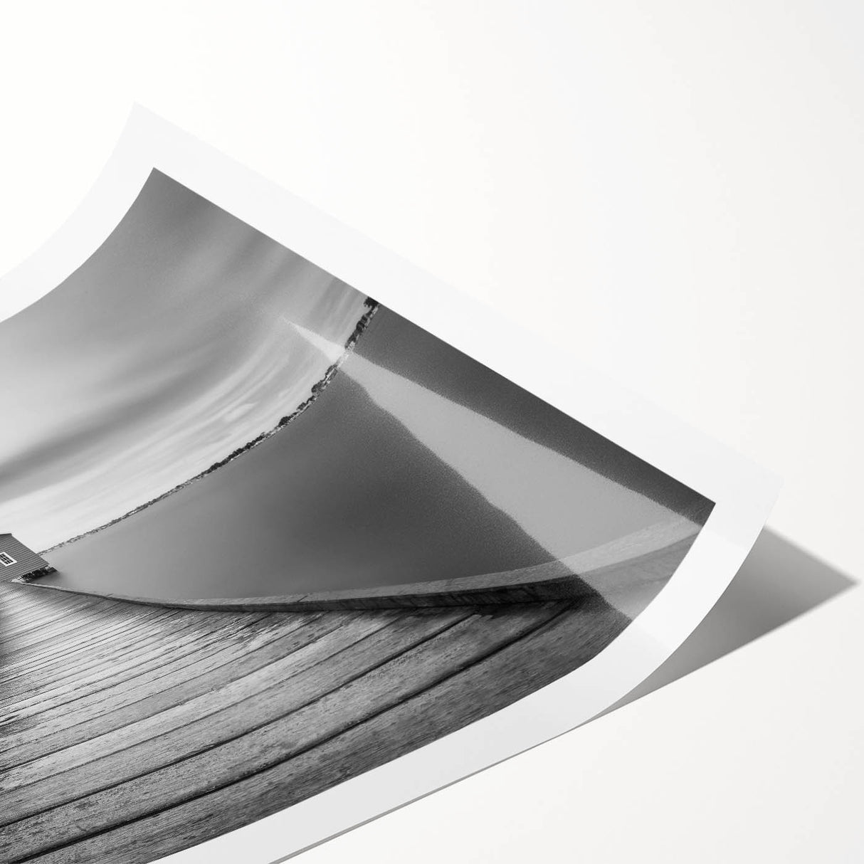 Serene Pier and Solitary House – Minimalist Black & White Wall Art