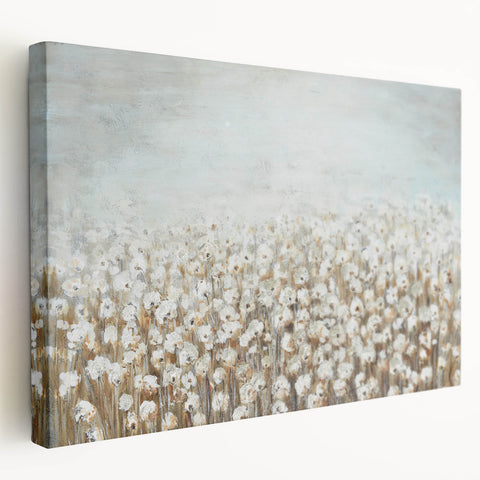 Contemporary Minimalist Nature Art – Cotton Field in Soft Haze