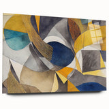 Modern Abstract Painting – Luxurious Gold & Navy Blue Geometric Art