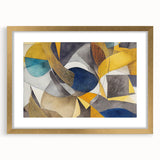 Modern Abstract Painting – Luxurious Gold & Navy Blue Geometric Art