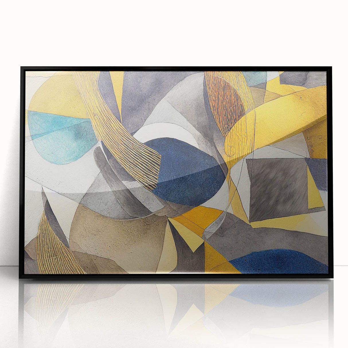 Modern Abstract Painting – Luxurious Gold & Navy Blue Geometric Art
