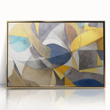 Modern Abstract Painting – Luxurious Gold & Navy Blue Geometric Art