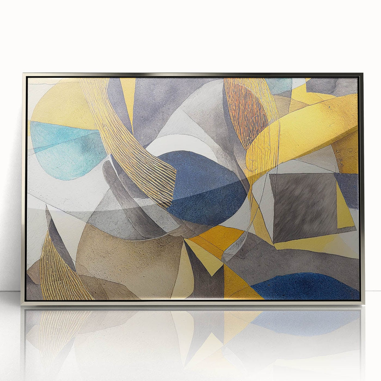 Modern Abstract Painting – Luxurious Gold & Navy Blue Geometric Art