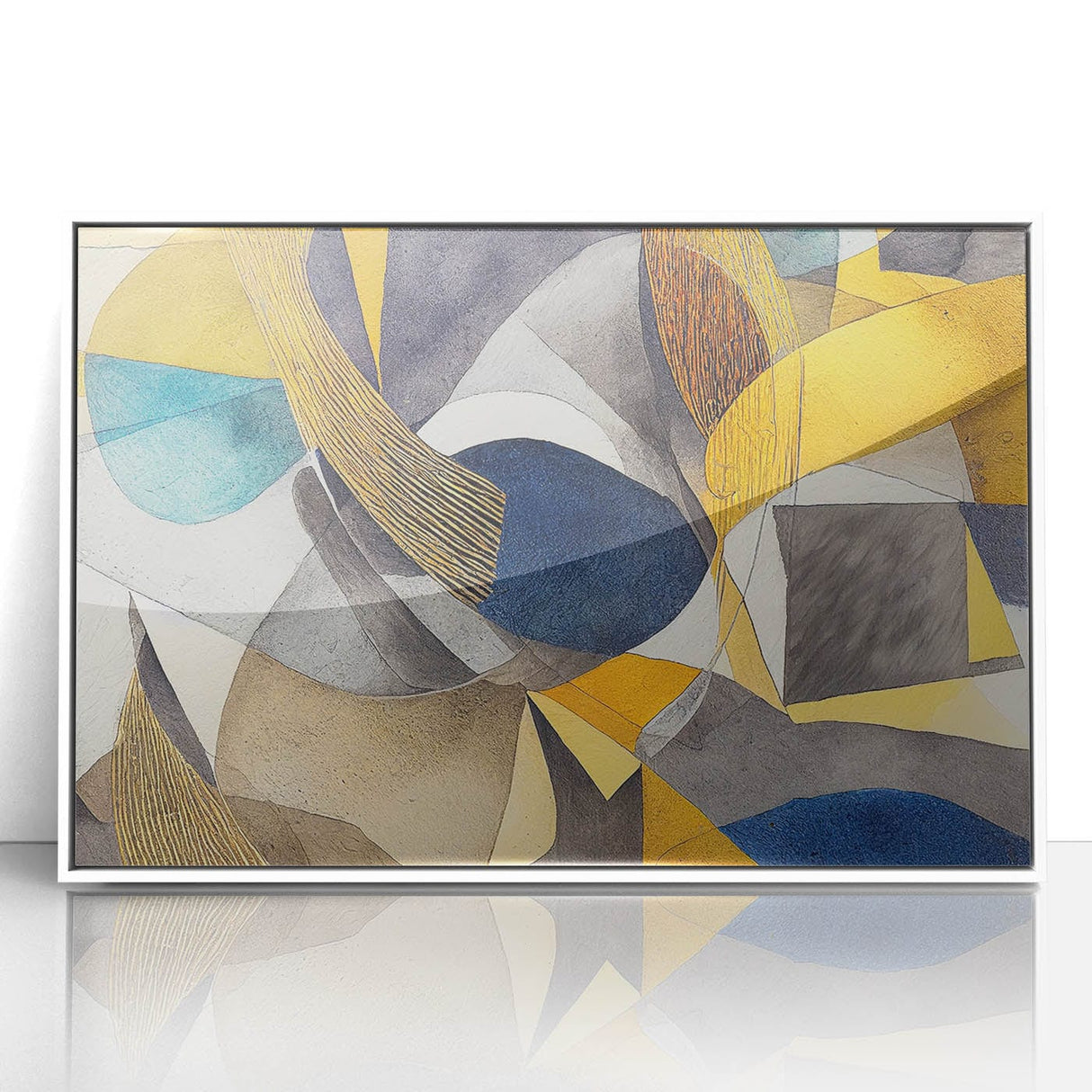 Modern Abstract Painting – Luxurious Gold & Navy Blue Geometric Art