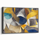 Modern Abstract Painting – Luxurious Gold & Navy Blue Geometric Art