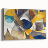Modern Abstract Painting – Luxurious Gold & Navy Blue Geometric Art