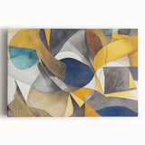Modern Abstract Painting – Luxurious Gold & Navy Blue Geometric Art