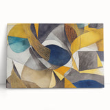 Modern Abstract Painting – Luxurious Gold & Navy Blue Geometric Art
