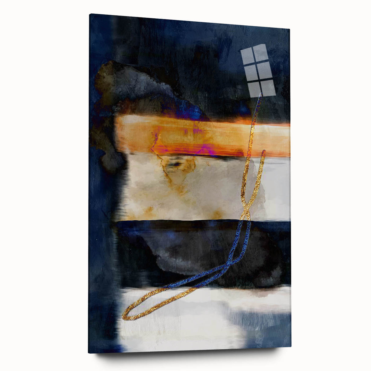 Timeless Textures Abstract Wall Art – Navy, Ochre, and Gold Layers