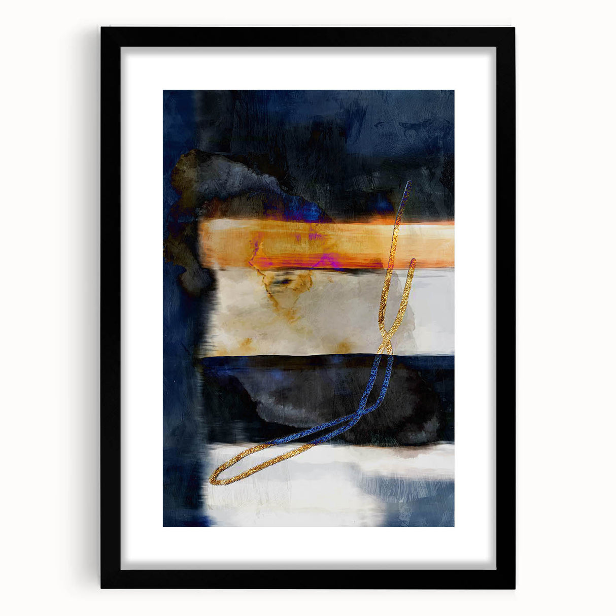 Timeless Textures Abstract Wall Art – Navy, Ochre, and Gold Layers
