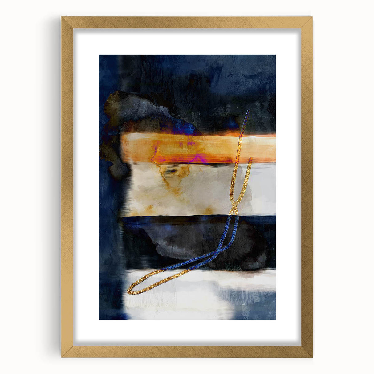 Timeless Textures Abstract Wall Art – Navy, Ochre, and Gold Layers
