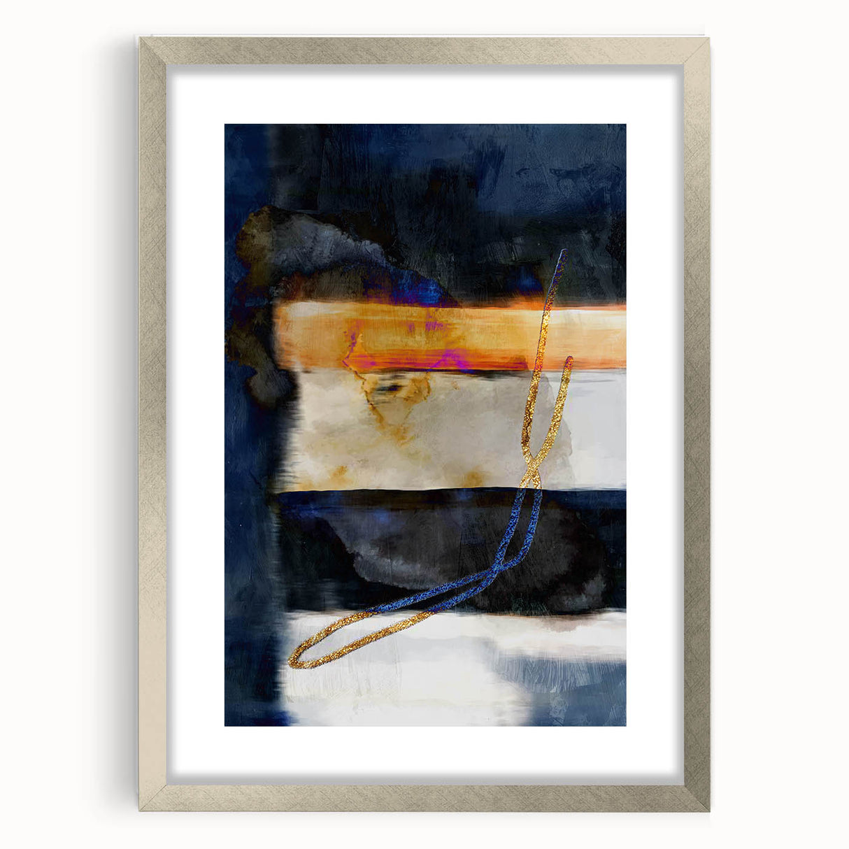 Timeless Textures Abstract Wall Art – Navy, Ochre, and Gold Layers