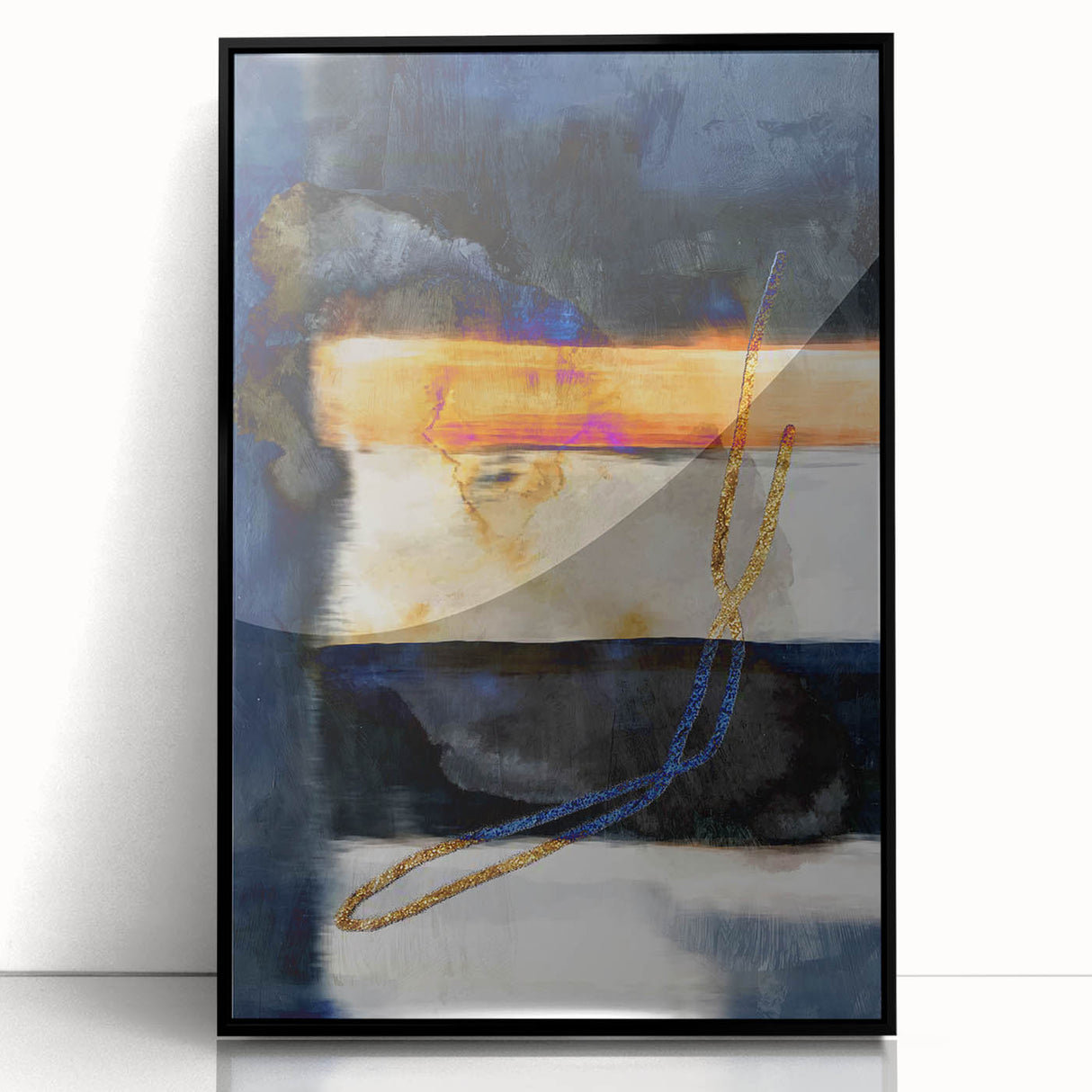 Timeless Textures Abstract Wall Art – Navy, Ochre, and Gold Layers