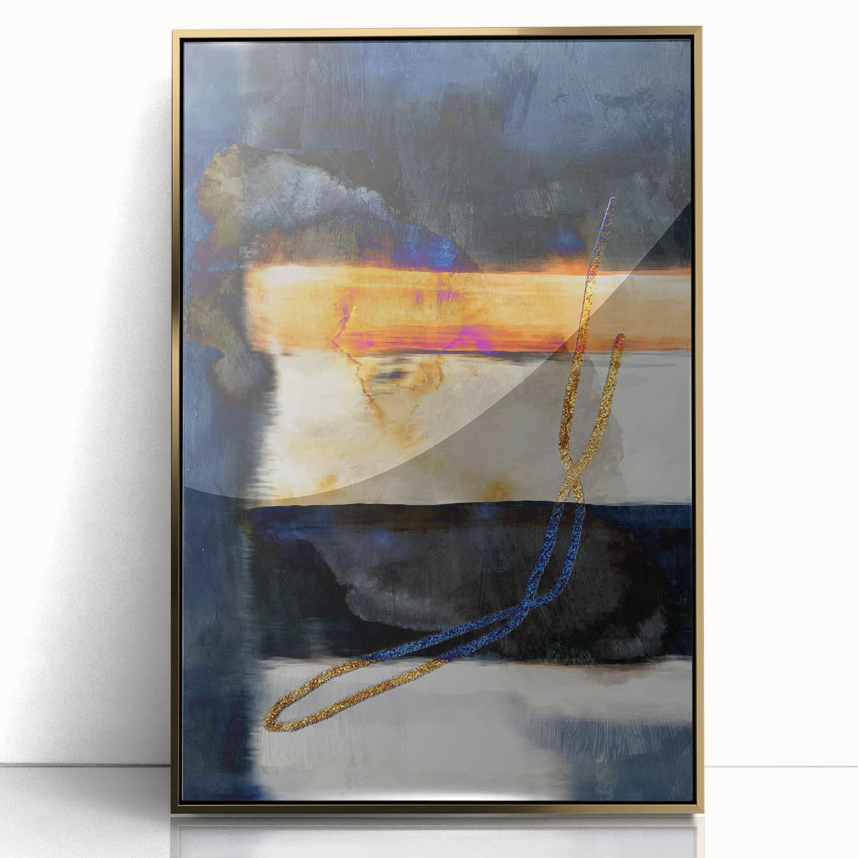 Timeless Textures Abstract Wall Art – Navy, Ochre, and Gold Layers