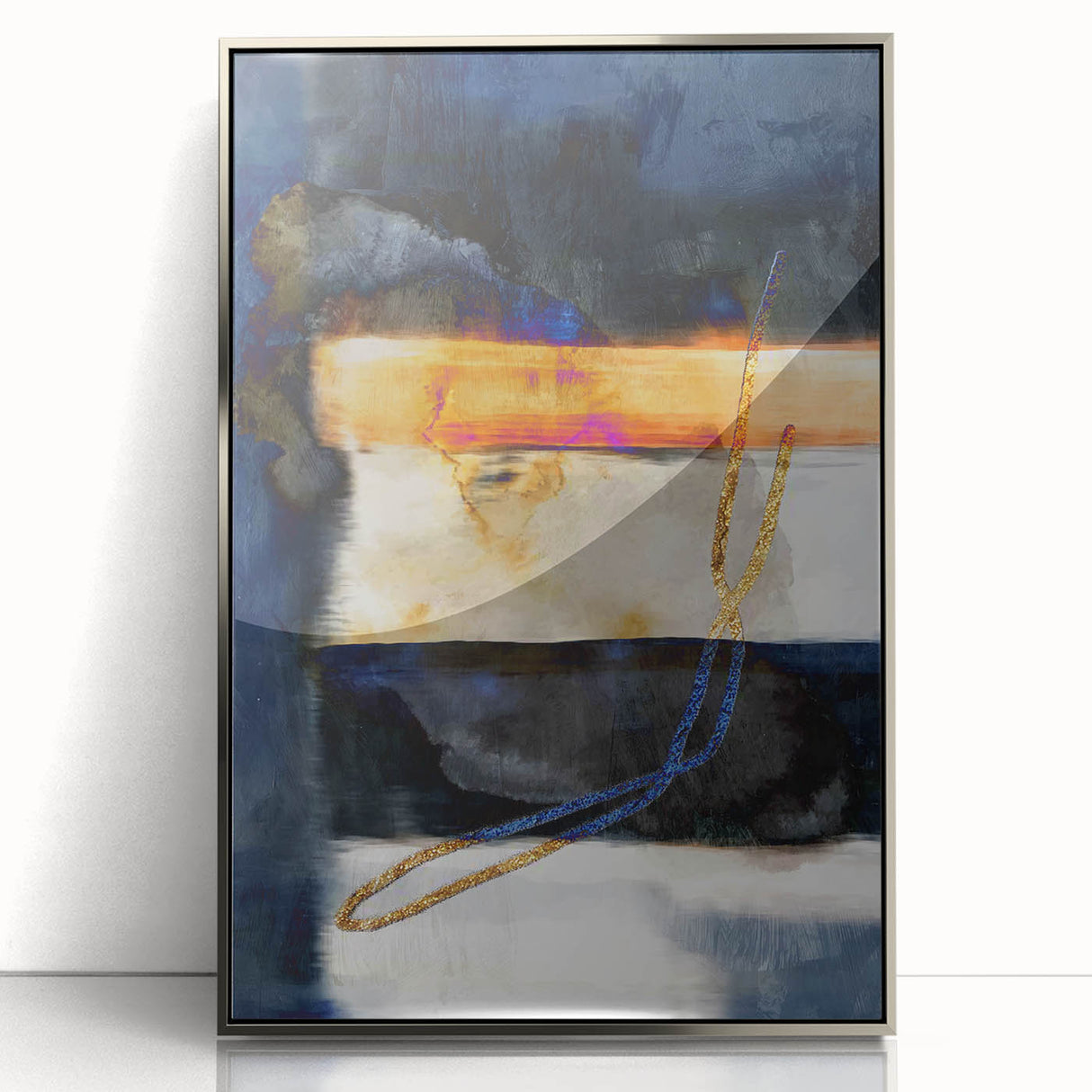 Timeless Textures Abstract Wall Art – Navy, Ochre, and Gold Layers
