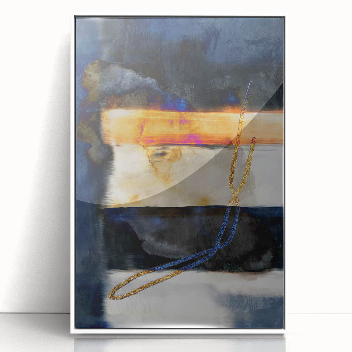 Timeless Textures Abstract Wall Art – Navy, Ochre, and Gold Layers
