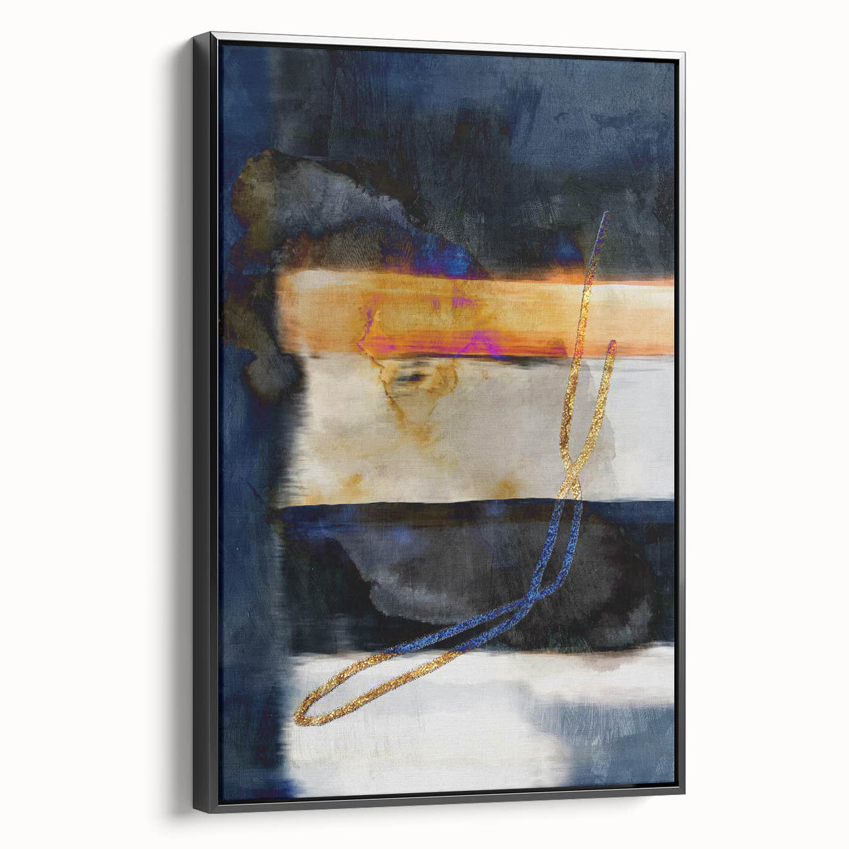 Timeless Textures Abstract Wall Art – Navy, Ochre, and Gold Layers