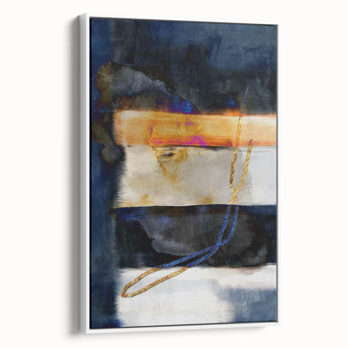 Timeless Textures Abstract Wall Art – Navy, Ochre, and Gold Layers