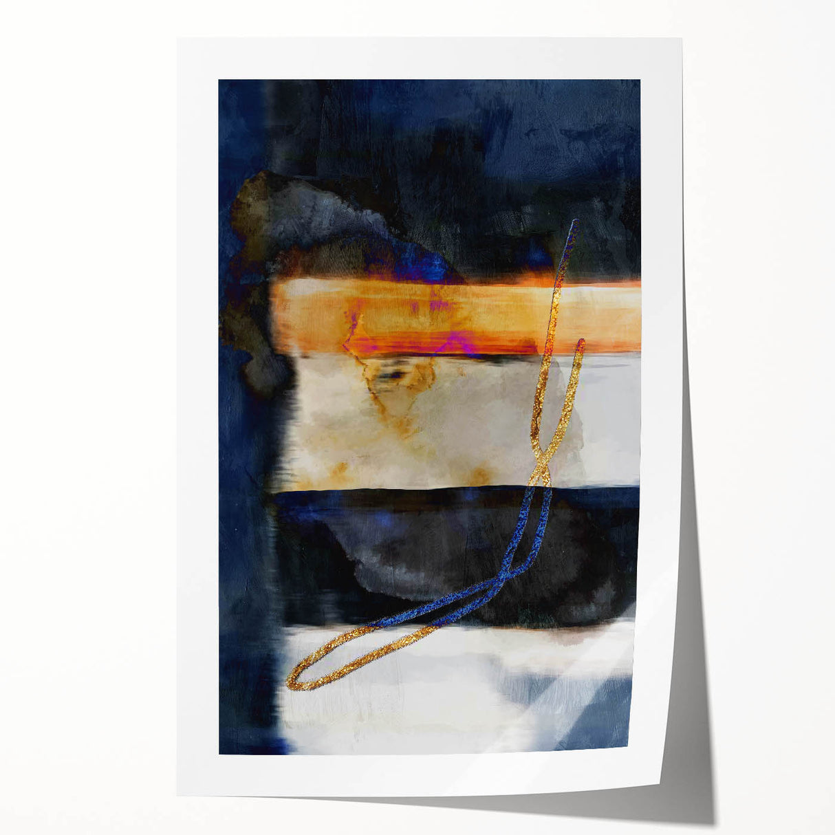 Timeless Textures Abstract Wall Art – Navy, Ochre, and Gold Layers