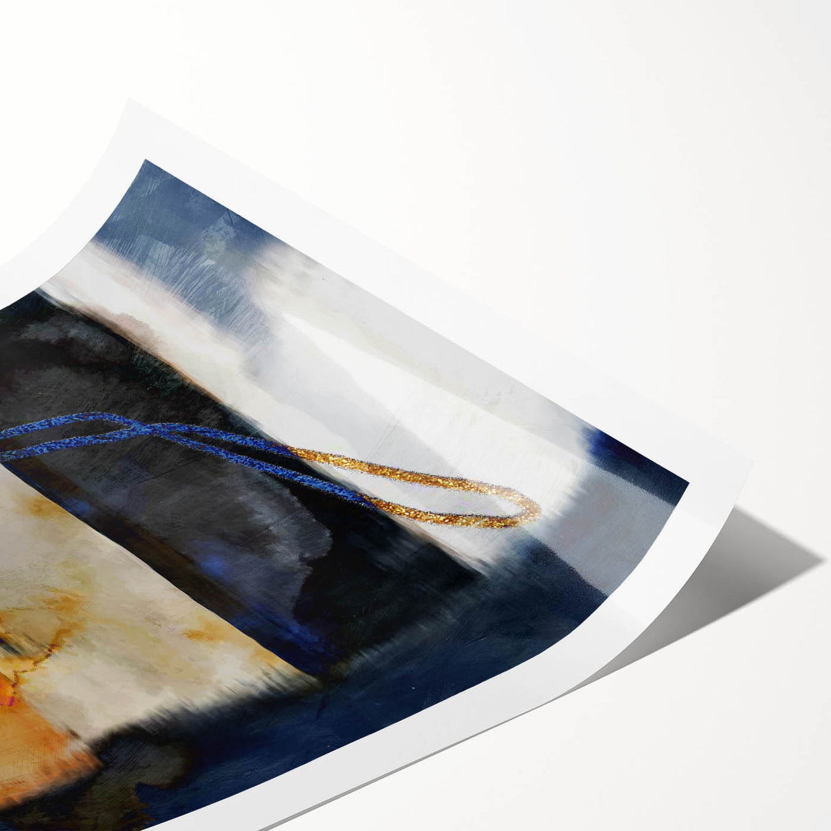 Timeless Textures Abstract Wall Art – Navy, Ochre, and Gold Layers