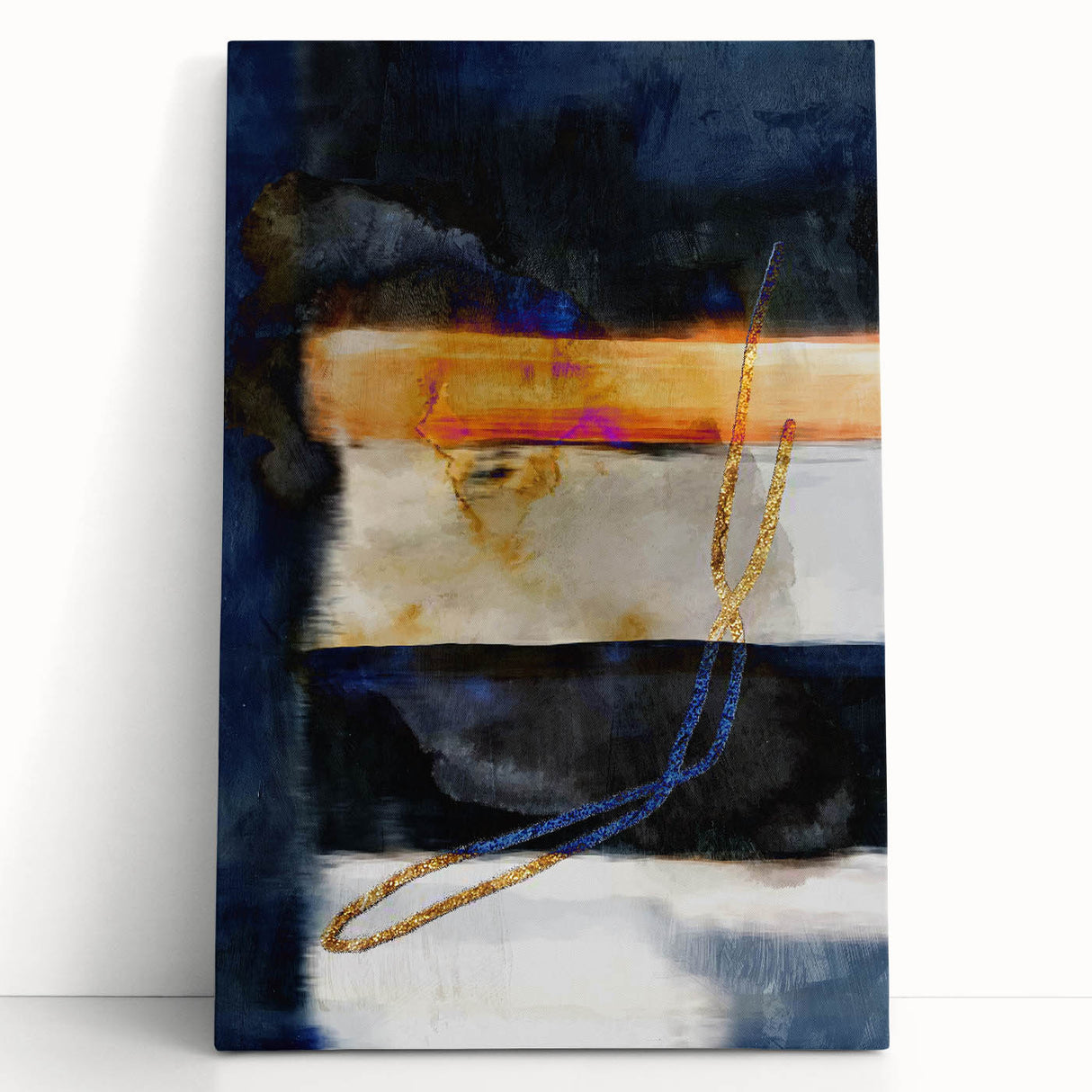Timeless Textures Abstract Wall Art – Navy, Ochre, and Gold Layers