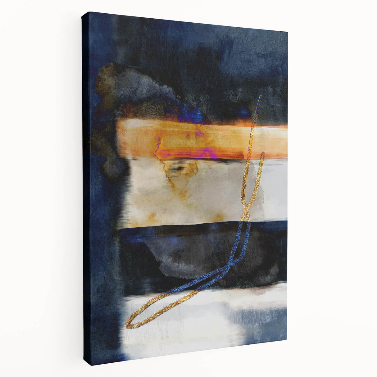 Timeless Textures Abstract Wall Art – Navy, Ochre, and Gold Layers