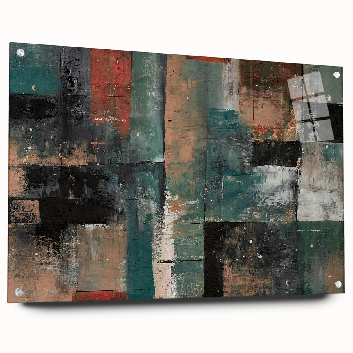 Geometric Abstract Art Prints – Earth-Toned Grid Composition