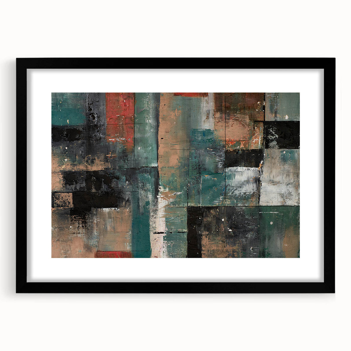 Geometric Abstract Art Prints – Earth-Toned Grid Composition