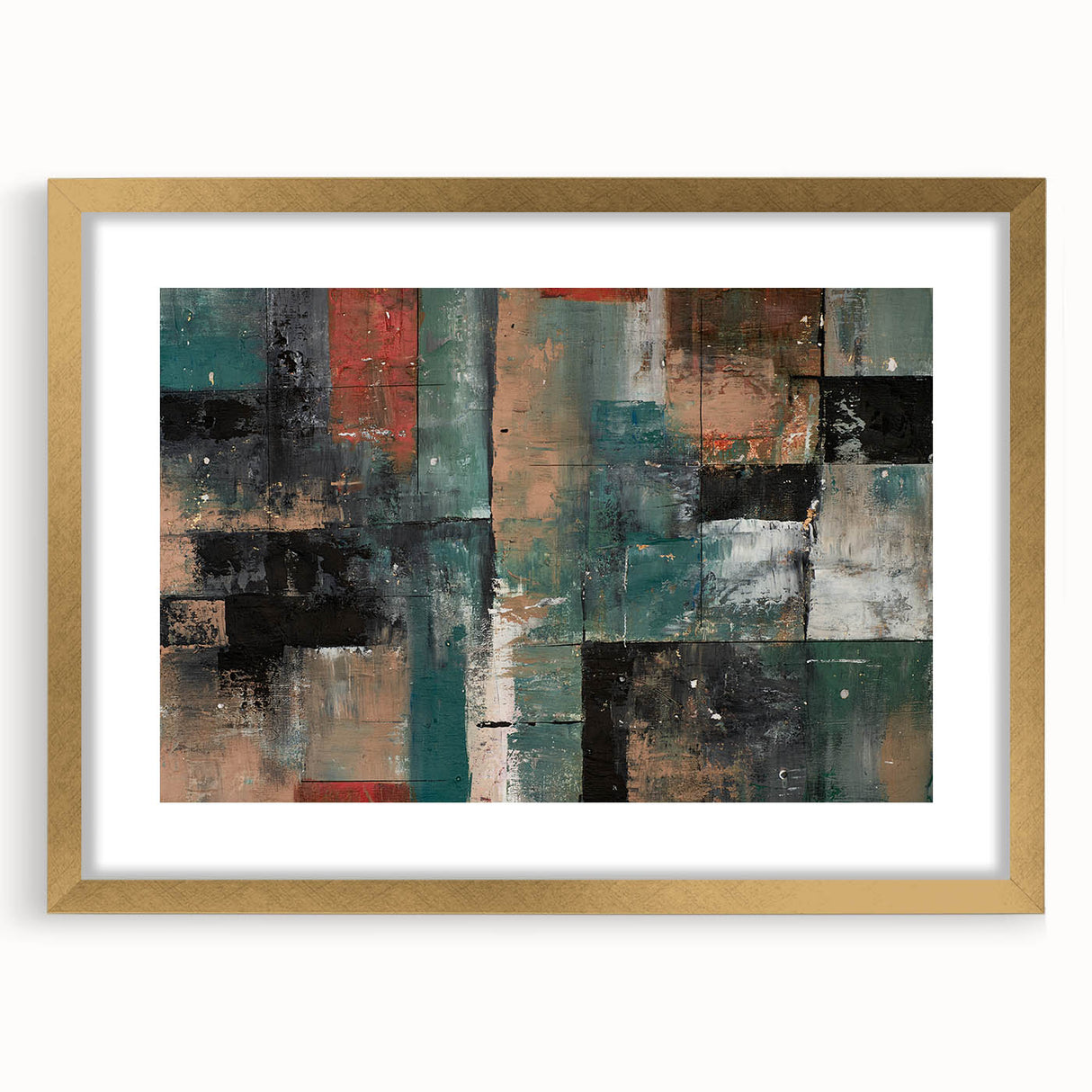 Geometric Abstract Art Prints – Earth-Toned Grid Composition